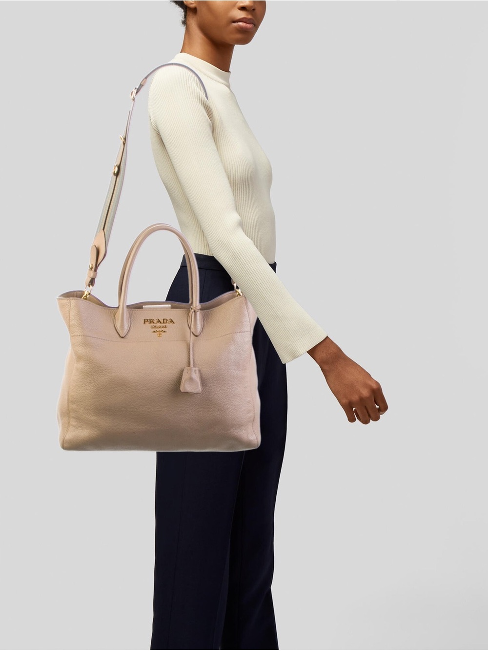 Prada Convertible Leather Tote with Gold Hardware